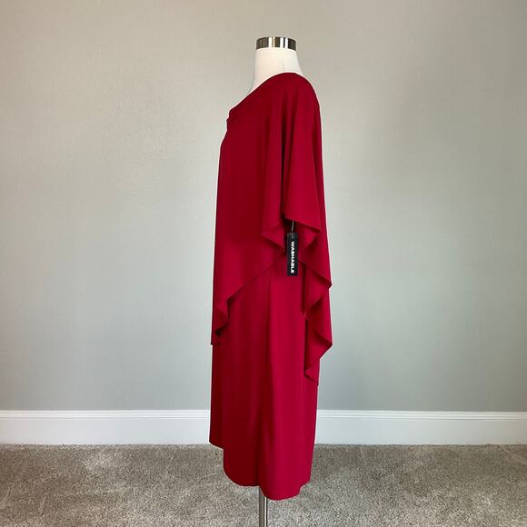 Red Beaded One Shoulder Shift Cocktail Dress Size 14W R&M Richards Draped Mini - Picture 4 of 12